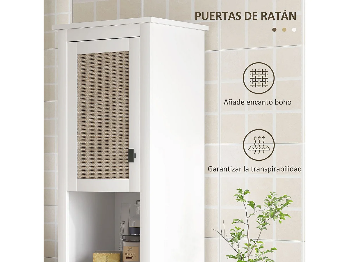 Columna de baño Sahara Homcom 2 puertas con 2 compartimentos blanco/natural 167,5x40x30 cm