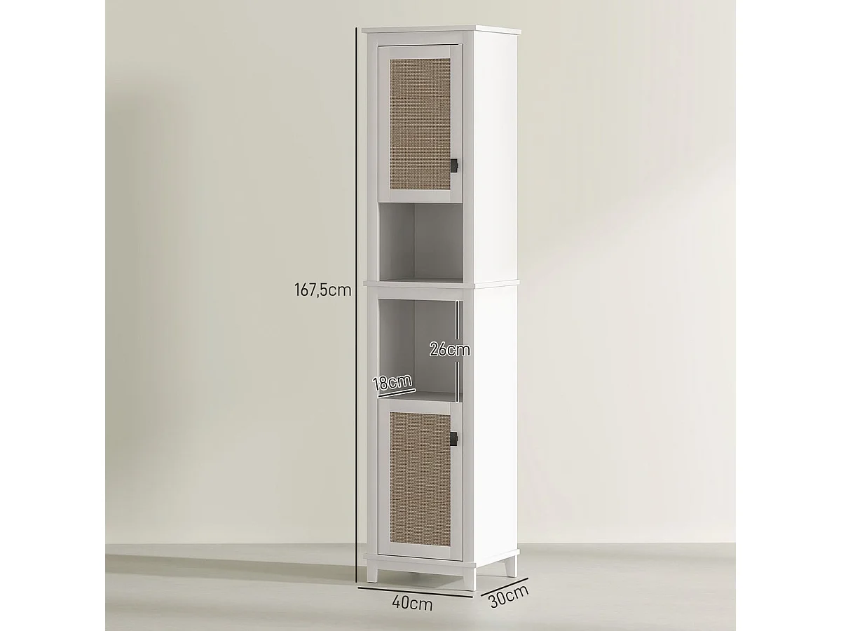 Columna de baño Sahara Homcom 2 puertas con 2 compartimentos blanco/natural 167,5x40x30 cm