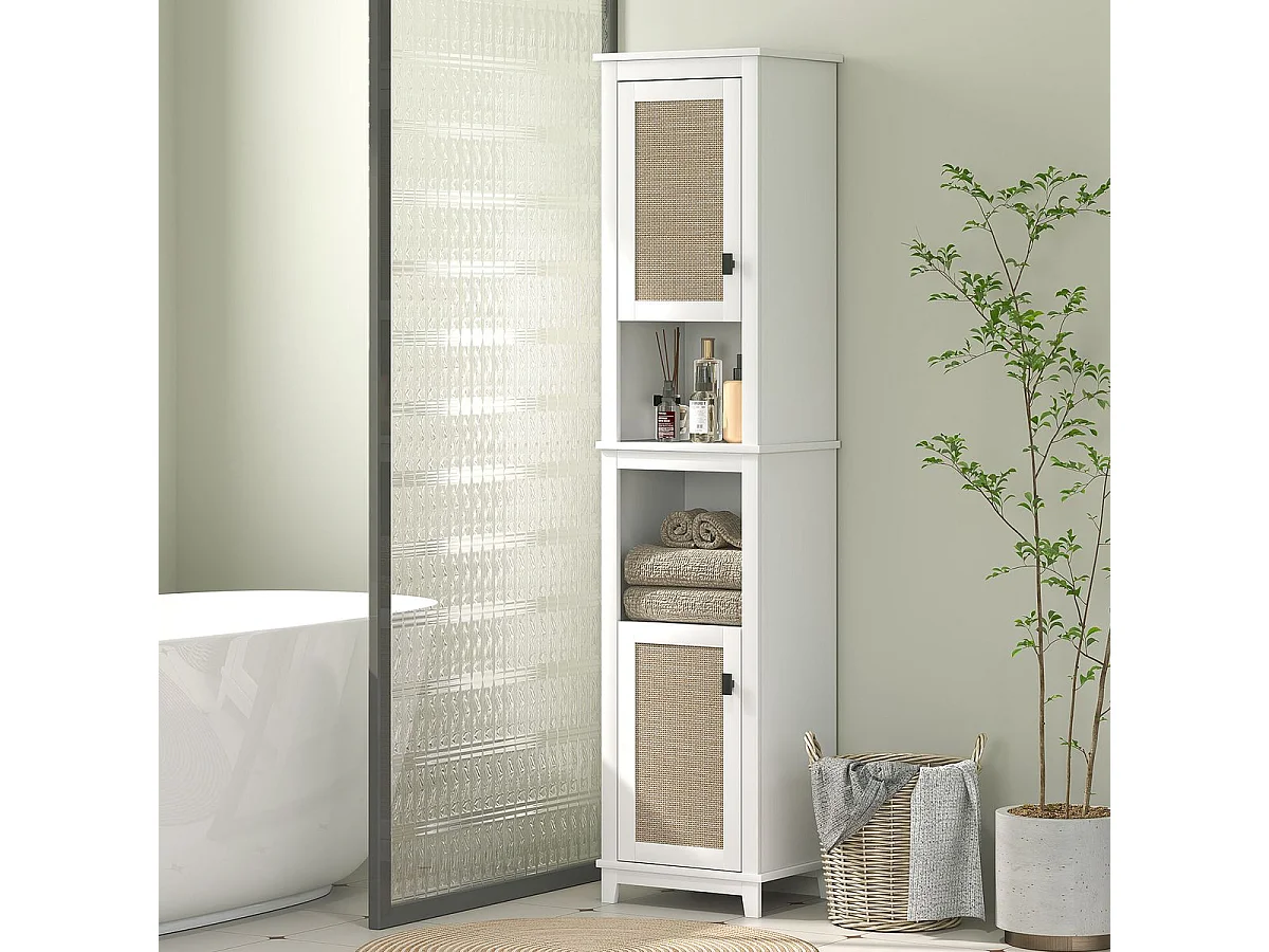 Columna de baño Sahara Homcom 2 puertas con 2 compartimentos blanco/natural 167,5x40x30 cm