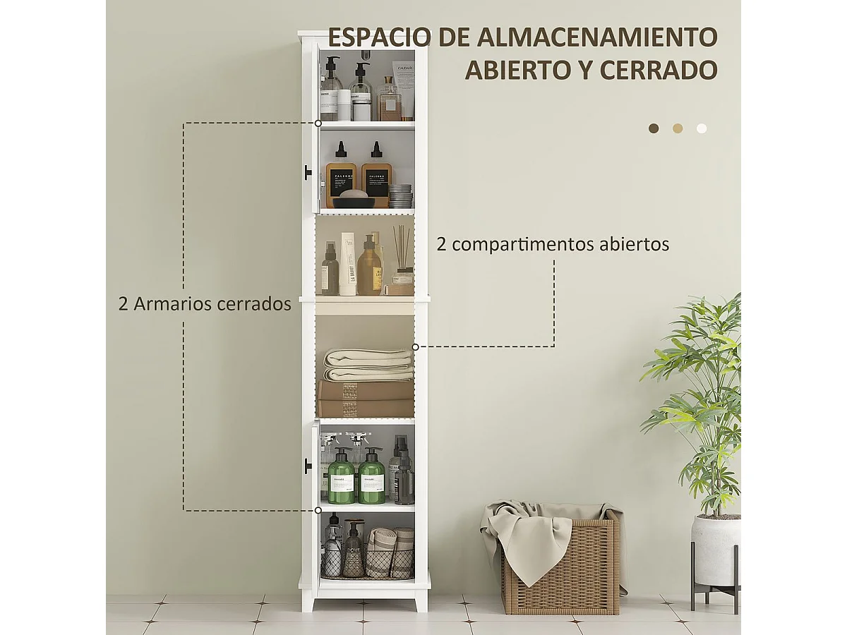 Columna de baño Sahara Homcom 2 puertas con 2 compartimentos blanco/natural 167,5x40x30 cm