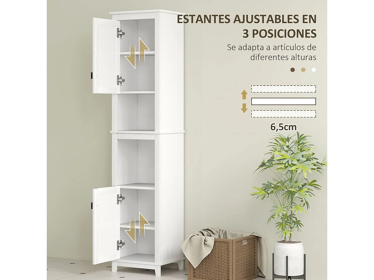 Columna de baño Sahara Homcom 2 puertas con 2 compartimentos blanco/natural 167,5x40x30 cm