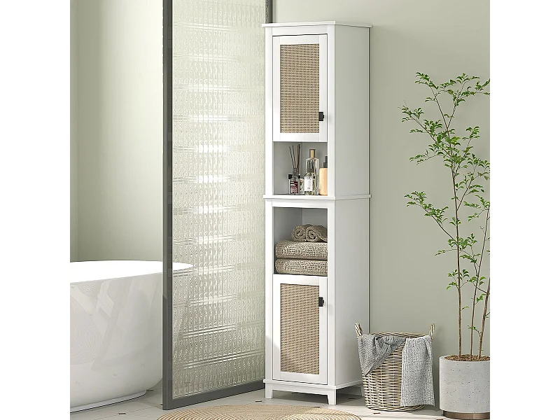 Columna de baño Sahara Homcom 2 puertas con 2 compartimentos blanco/natural 167,5x40x30 cm