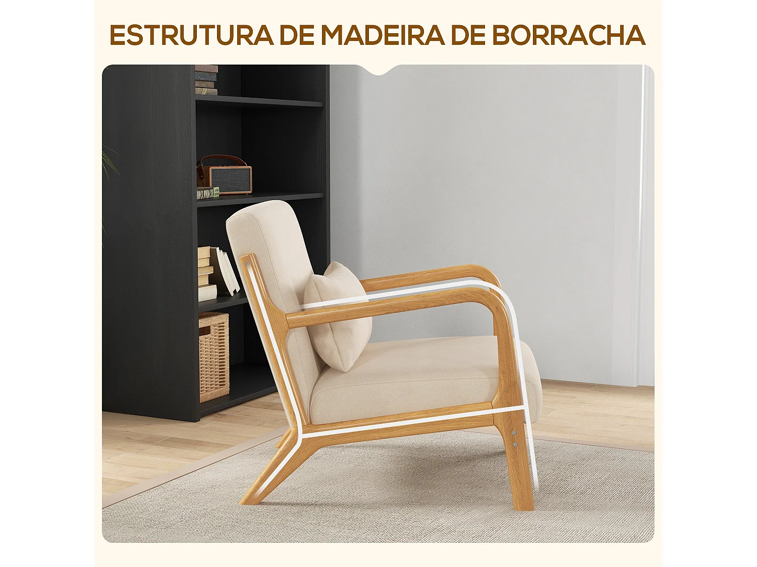 Sillón Batuta Homcom acolchado con reposabrazos beige 76x61x78 cm