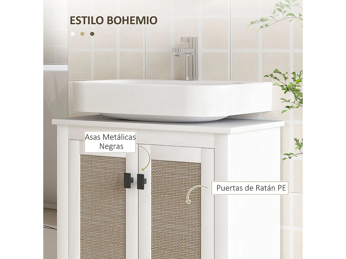 Mueble de baño Lizzeth Homcom con 2 puertas blanco/natural 60x60x30 cm