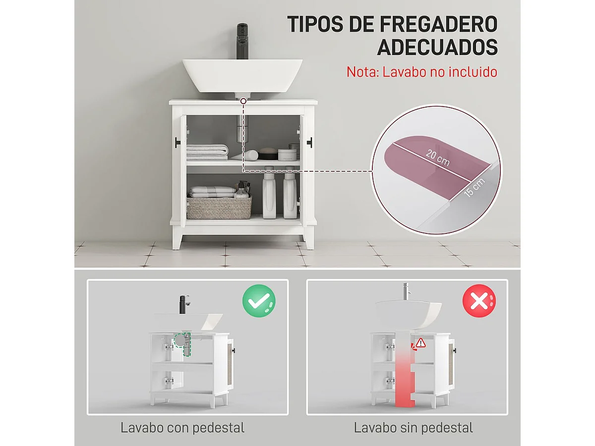 Mueble de baño Lizzeth Homcom con 2 puertas blanco/natural 60x60x30 cm