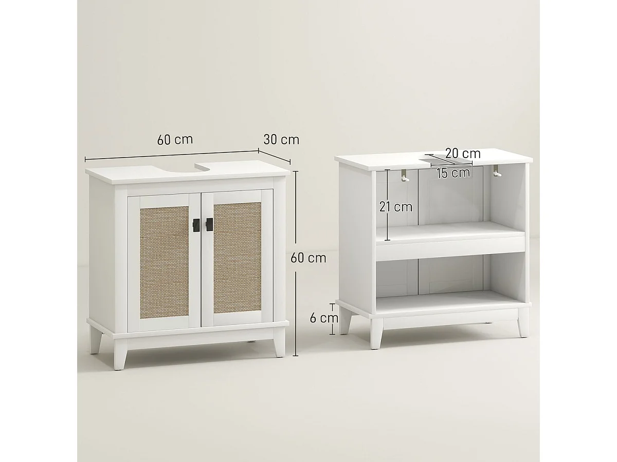 Mueble de baño Lizzeth Homcom con 2 puertas blanco/natural 60x60x30 cm
