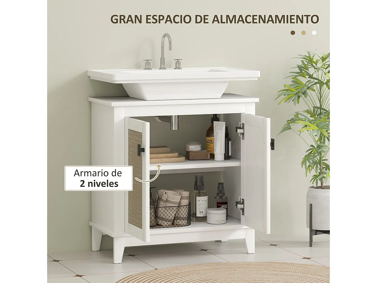 Mueble de baño Lizzeth Homcom con 2 puertas blanco/natural 60x60x30 cm