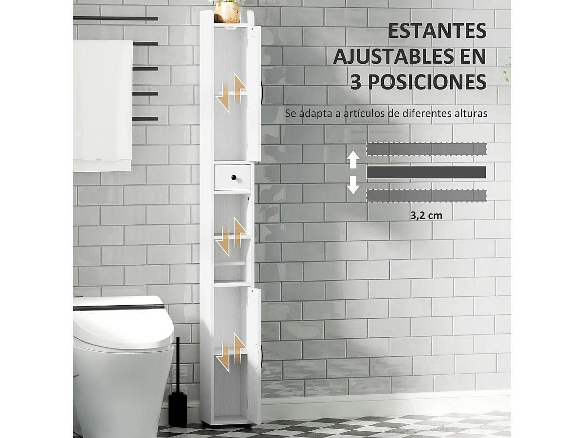 Columna de baño Over Homcom 2 puertas con portarrollos blanco 185x20x20 cm
