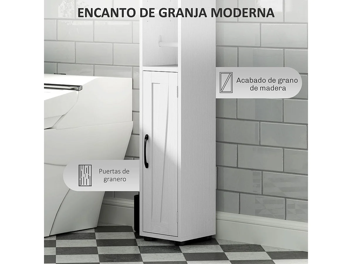 Columna de baño Over Homcom 2 puertas con portarrollos blanco 185x20x20 cm