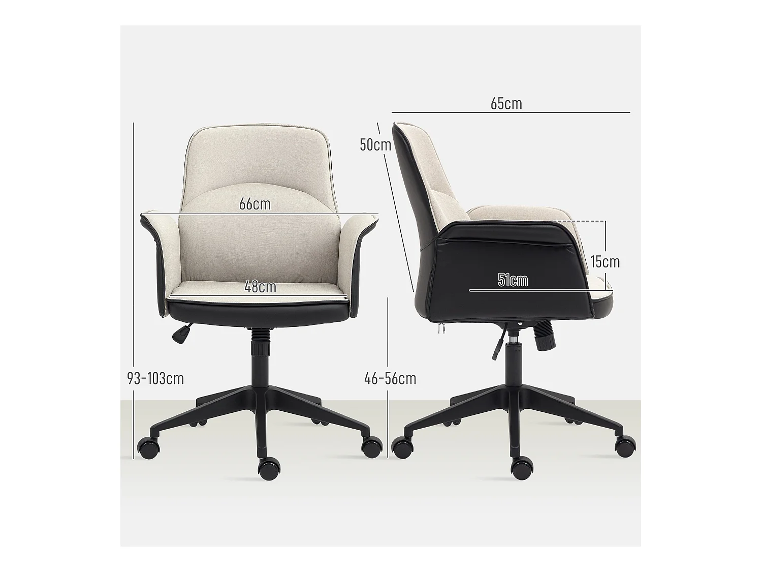 Silla de oficina Jaca Homcom altura ajustable negro/crema 93-103x66x65 cm