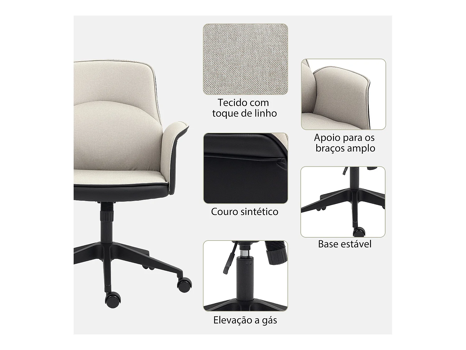 Silla de oficina Jaca Homcom altura ajustable negro/crema 93-103x66x65 cm