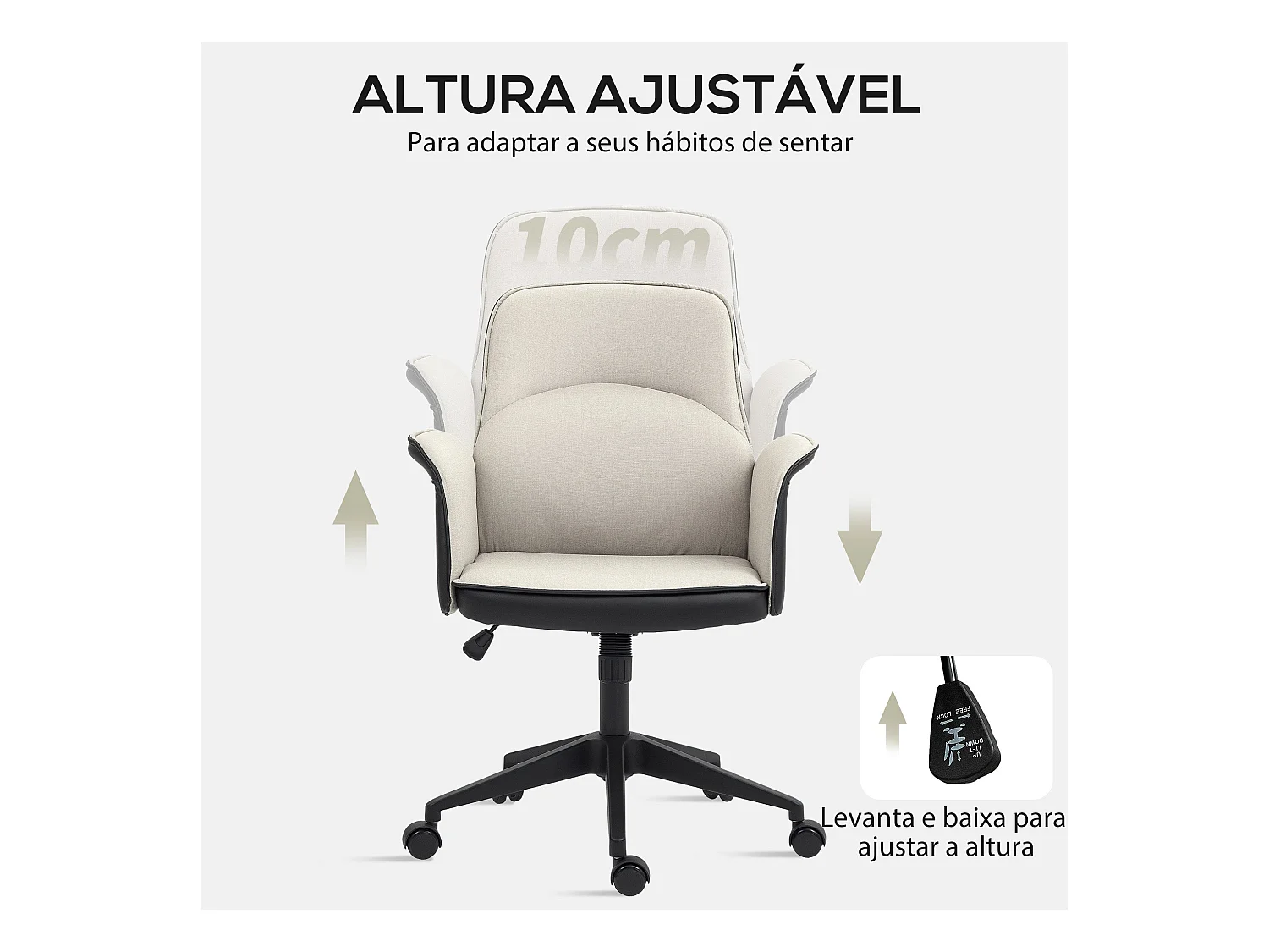 Silla de oficina Jaca Homcom altura ajustable negro/crema 93-103x66x65 cm