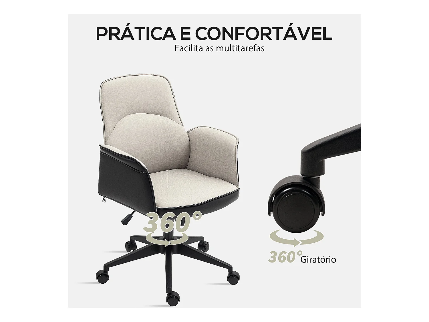 Silla de oficina Jaca Homcom altura ajustable negro/crema 93-103x66x65 cm