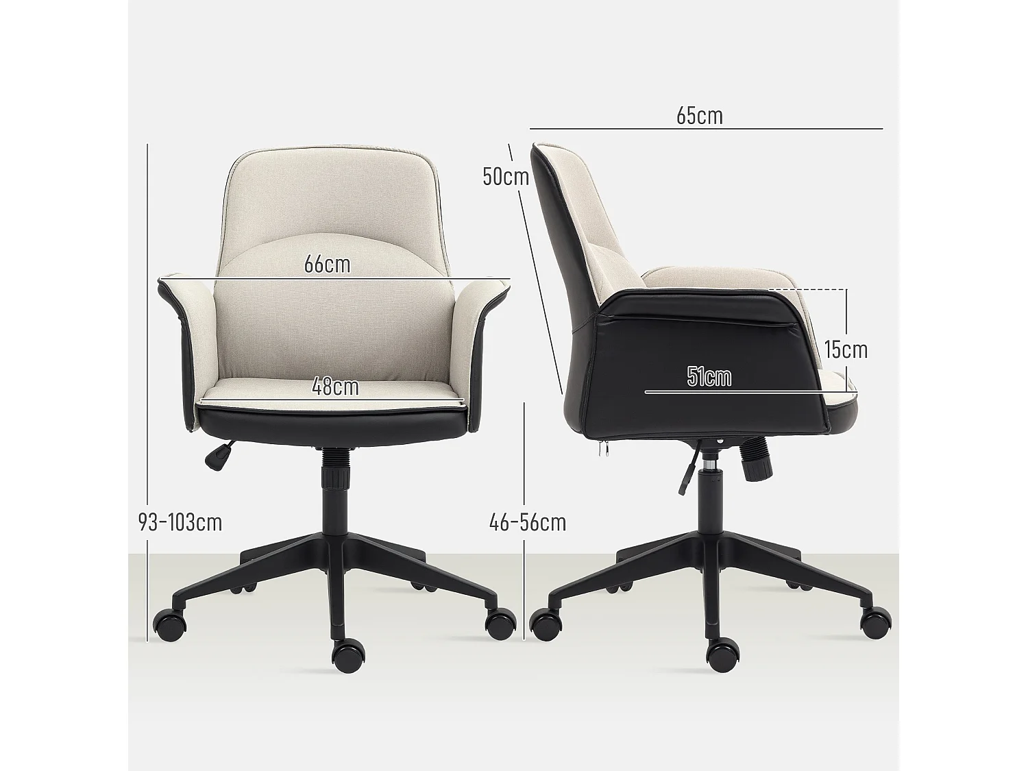 Cadeira de Escritório Giratória Ajustável Reykjavik em Bege e Preto para Conforto e Estilo