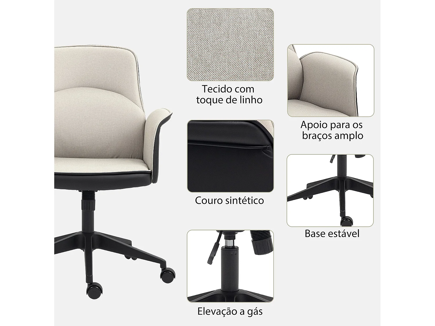 Cadeira de Escritório Giratória Ajustável Reykjavik em Bege e Preto para Conforto e Estilo