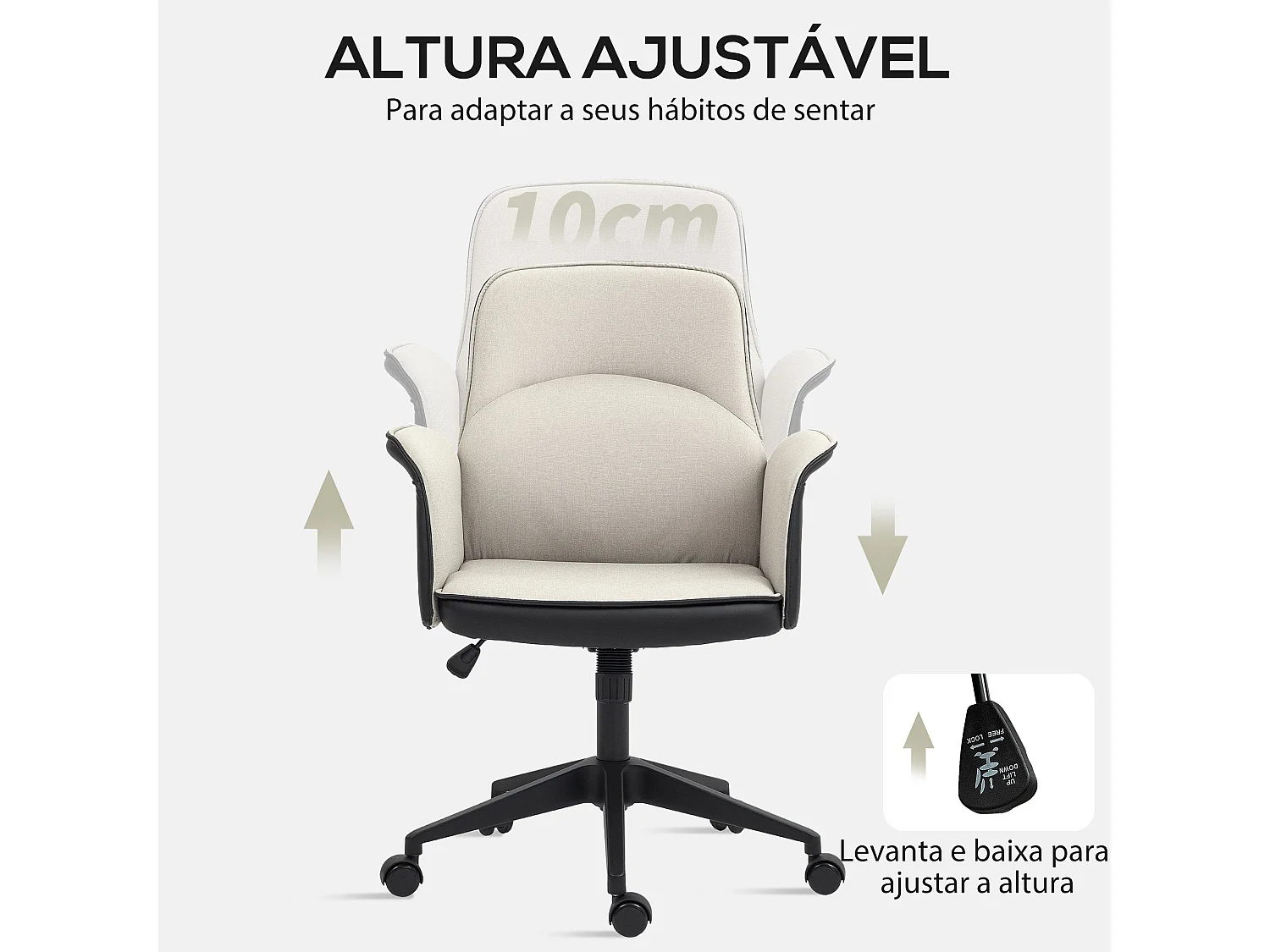 Cadeira de Escritório Giratória Ajustável Reykjavik em Bege e Preto para Conforto e Estilo