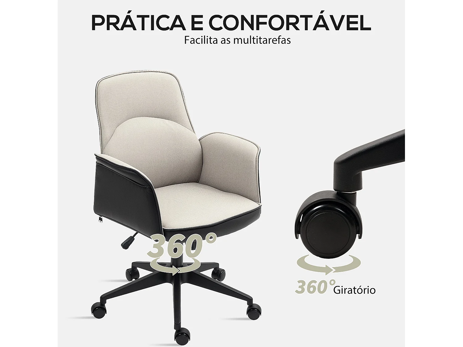 Cadeira de Escritório Giratória Ajustável Reykjavik em Bege e Preto para Conforto e Estilo