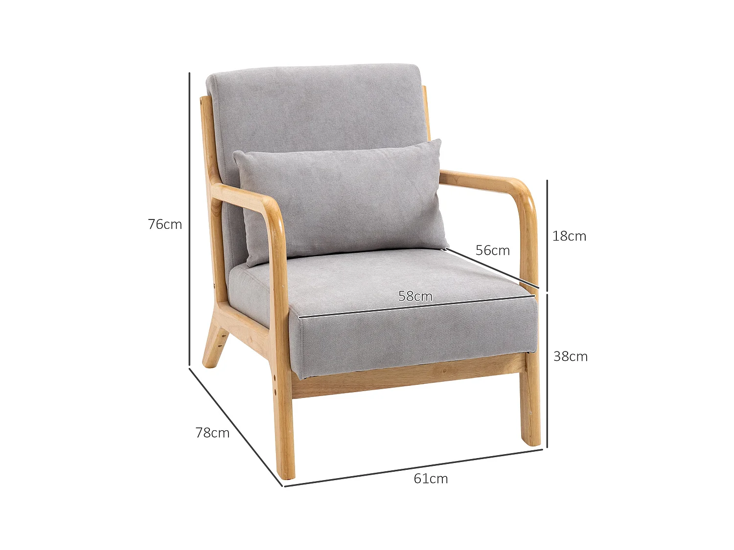 Butaca Nordic Homcom con reposabrazos + cojín gris 76x61x78 cm