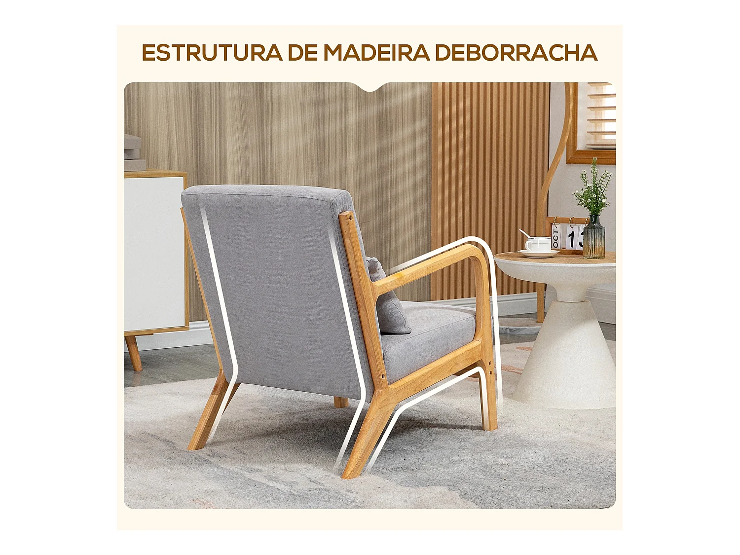 Butaca Nordic Homcom con reposabrazos + cojín gris 76x61x78 cm