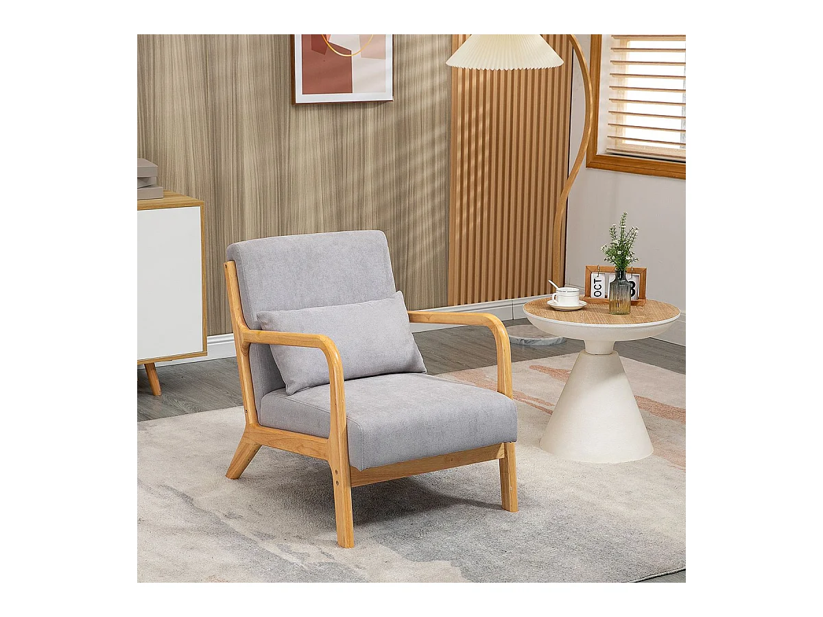 Butaca Nordic Homcom con reposabrazos + cojín gris 76x61x78 cm