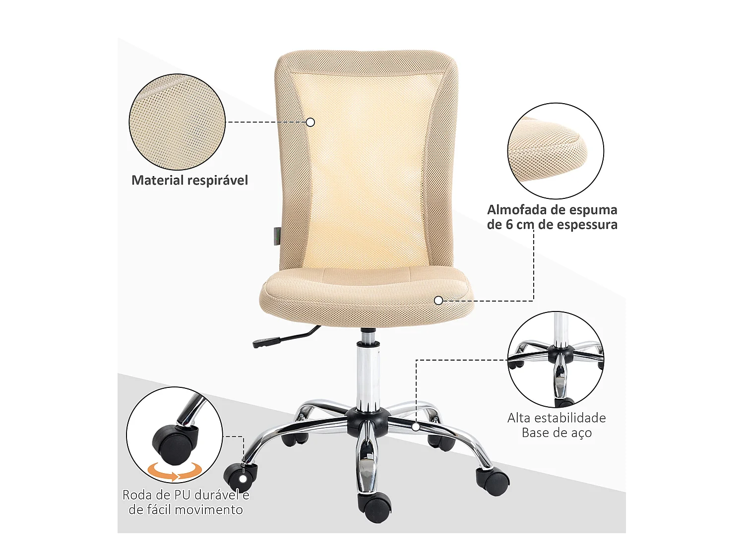 Silla de escritorio Licci Vinsetto altura ajustable beige 90-100x43x56 cm