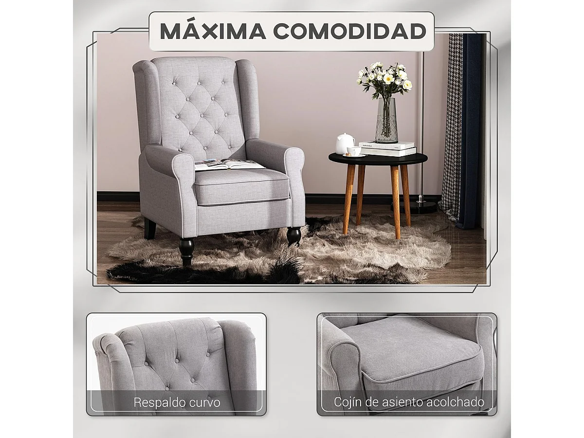 Sillón Flux Homcon acolchado fundas extraíbles gris 102x86x74cm