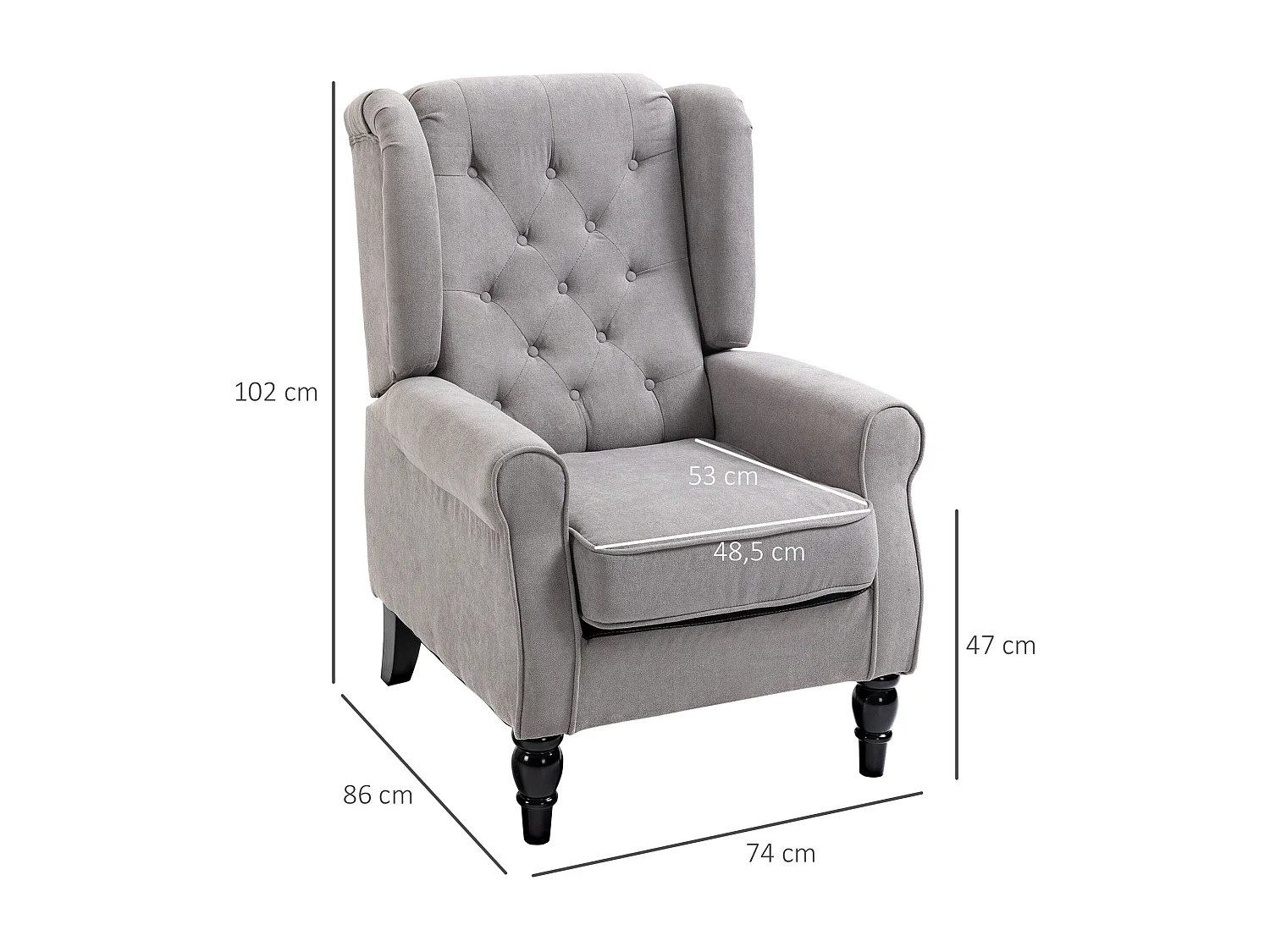 Sillón Flux Homcon acolchado fundas extraíbles gris 102x86x74cm