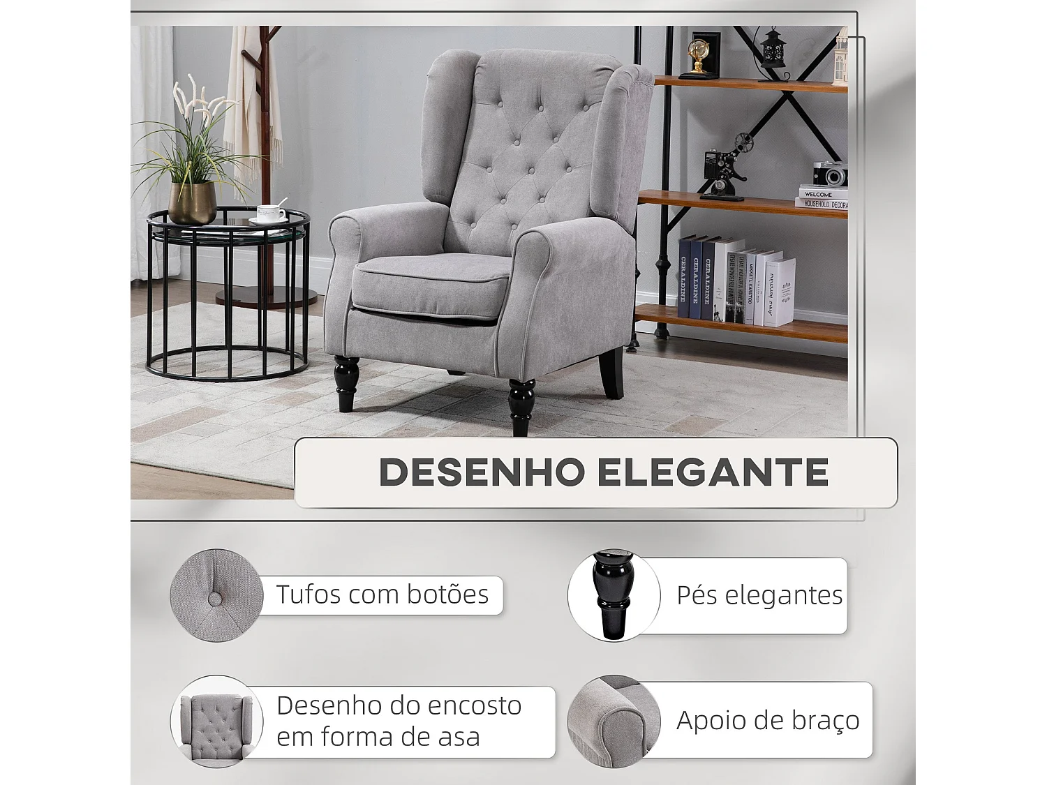 Sillón Flux Homcon acolchado fundas extraíbles gris 102x86x74cm