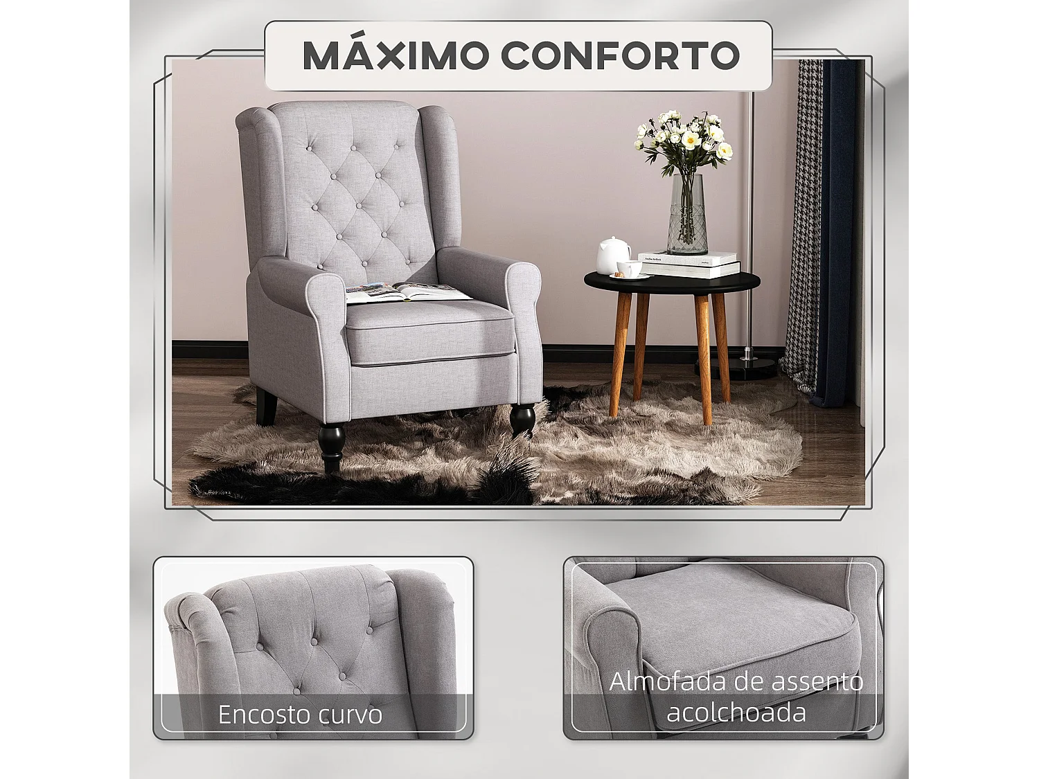 Sillón Flux Homcon acolchado fundas extraíbles gris 102x86x74cm