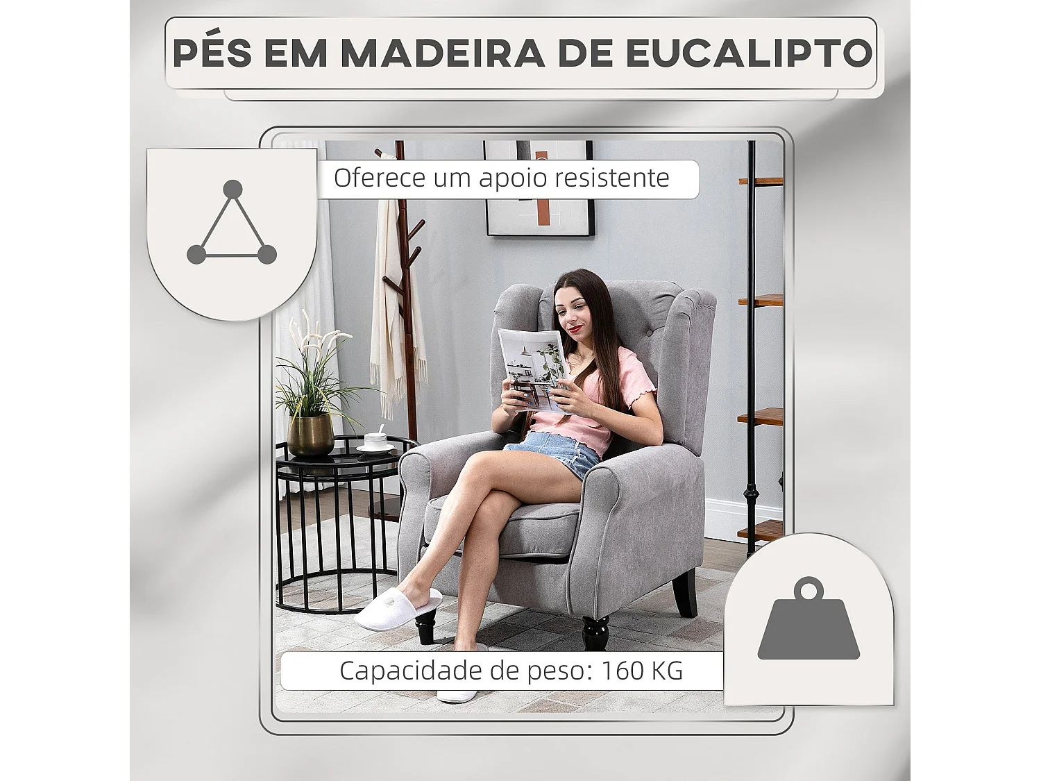 Sillón Flux Homcon acolchado fundas extraíbles gris 102x86x74cm
