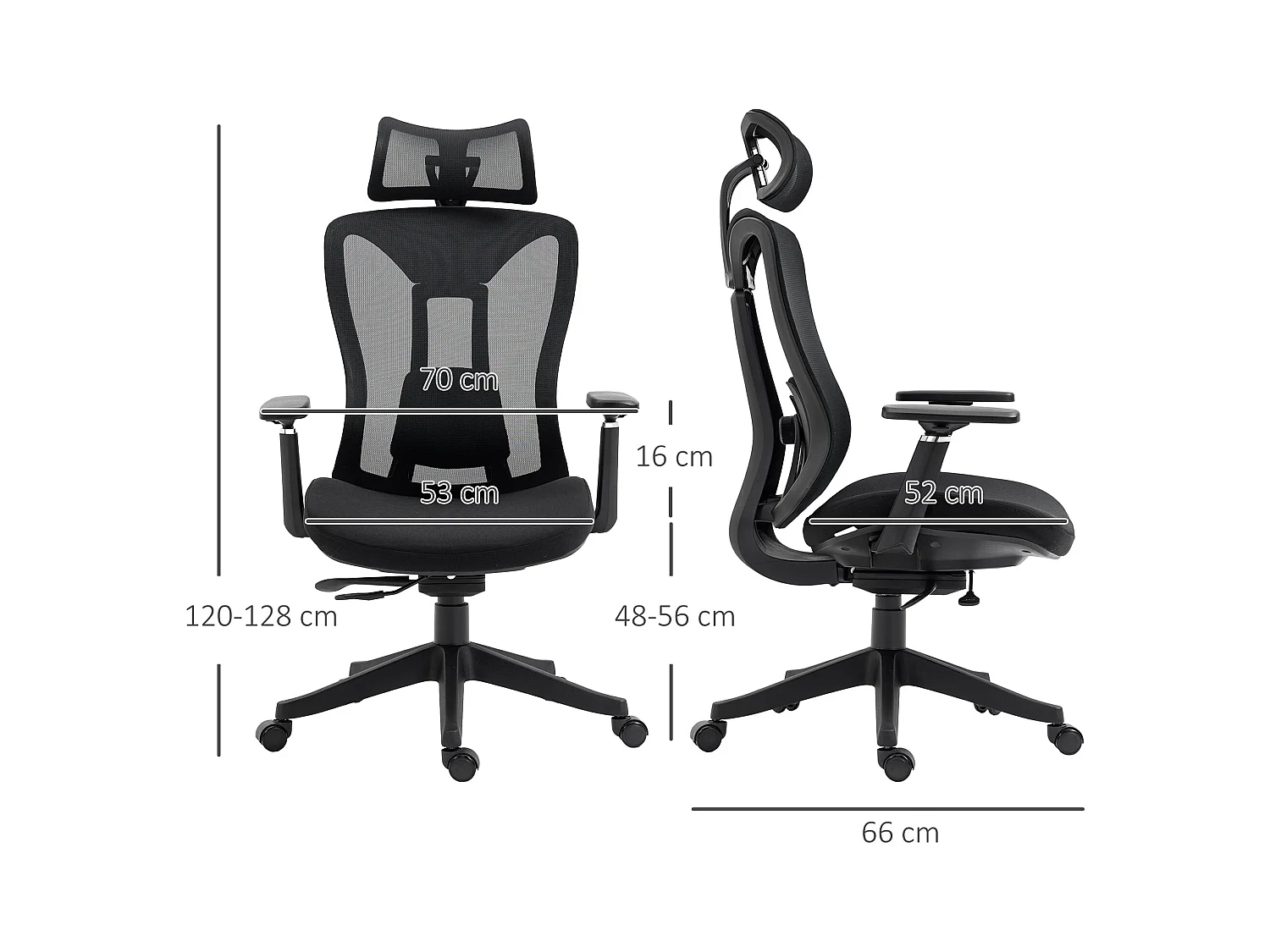 Silla de oficina Lemur Vinsetto con reposacabezas negro 120-128x70x66 cm