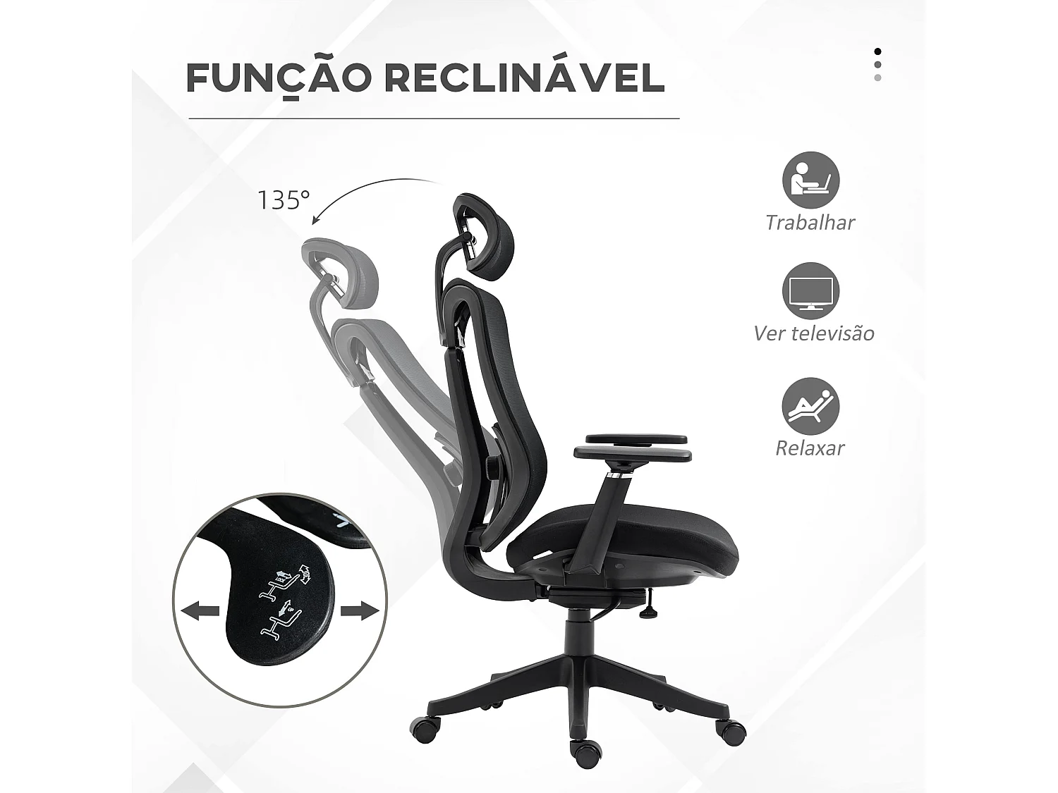 Cadeira de Escritório Vinsetto Reclinável com Apoio de Cabeça e Suporte Lombar Ajustável