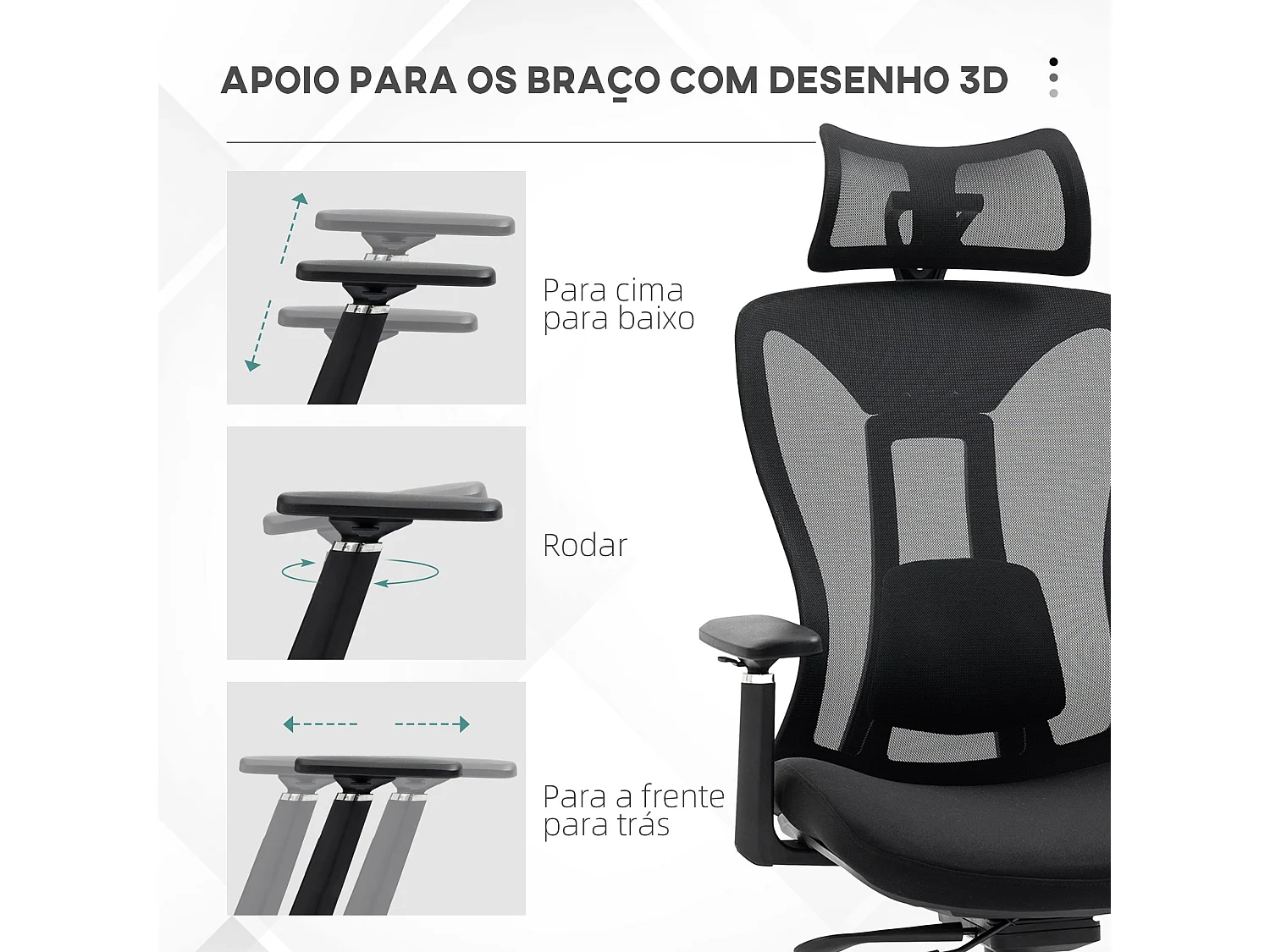 Cadeira de Escritório Vinsetto Reclinável com Apoio de Cabeça e Suporte Lombar Ajustável