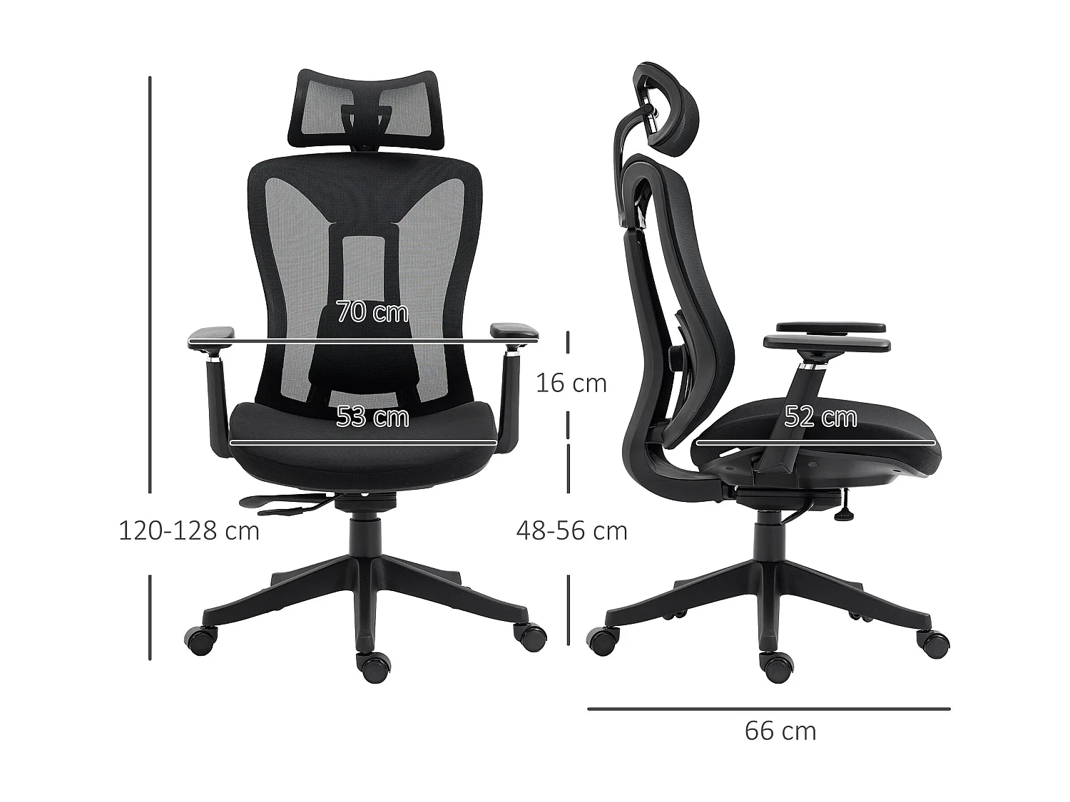 Silla de oficina Lemur Vinsetto con reposacabezas negro 120-128x70x66 cm