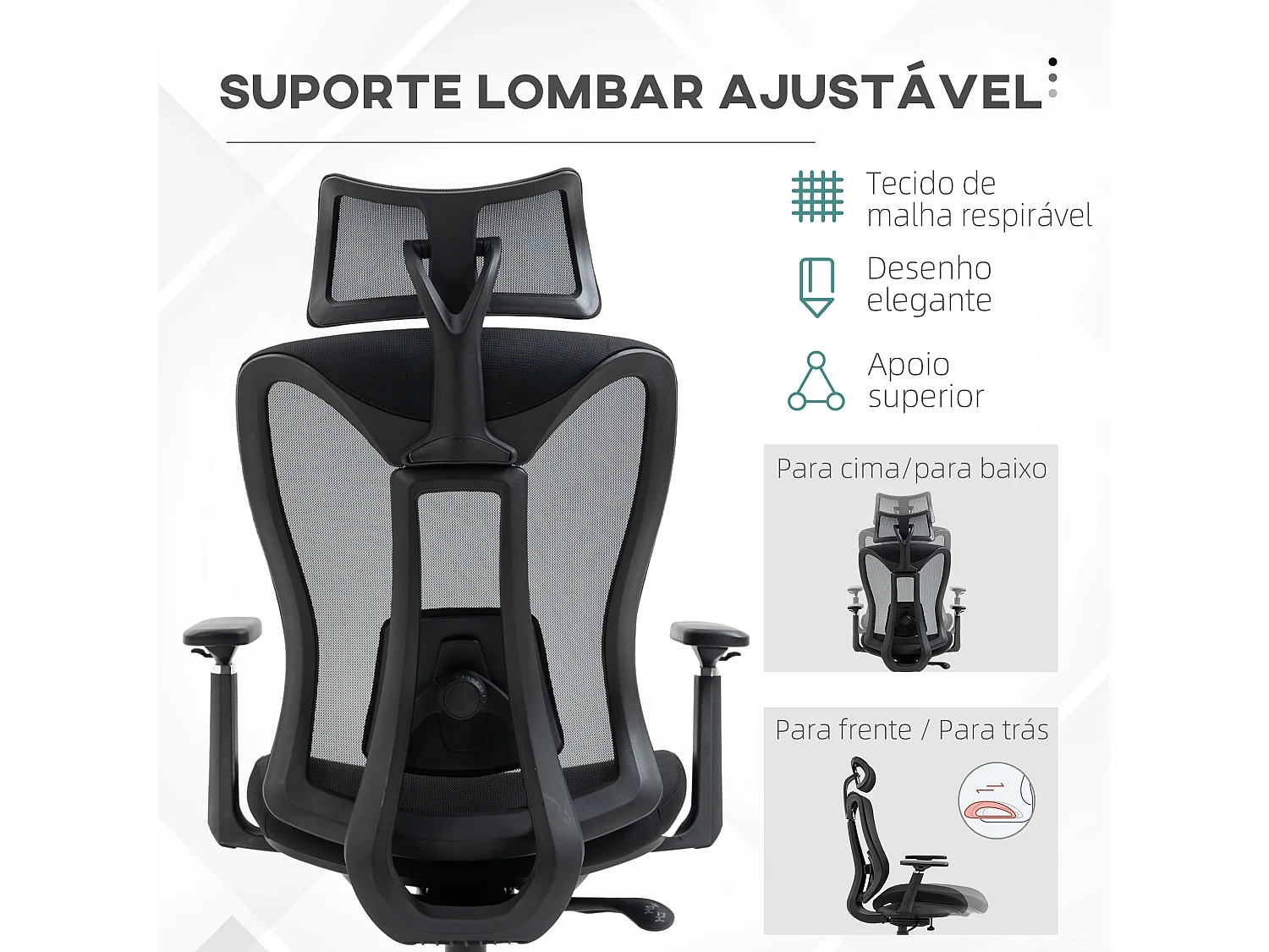 Silla de oficina Lemur Vinsetto con reposacabezas negro 120-128x70x66 cm