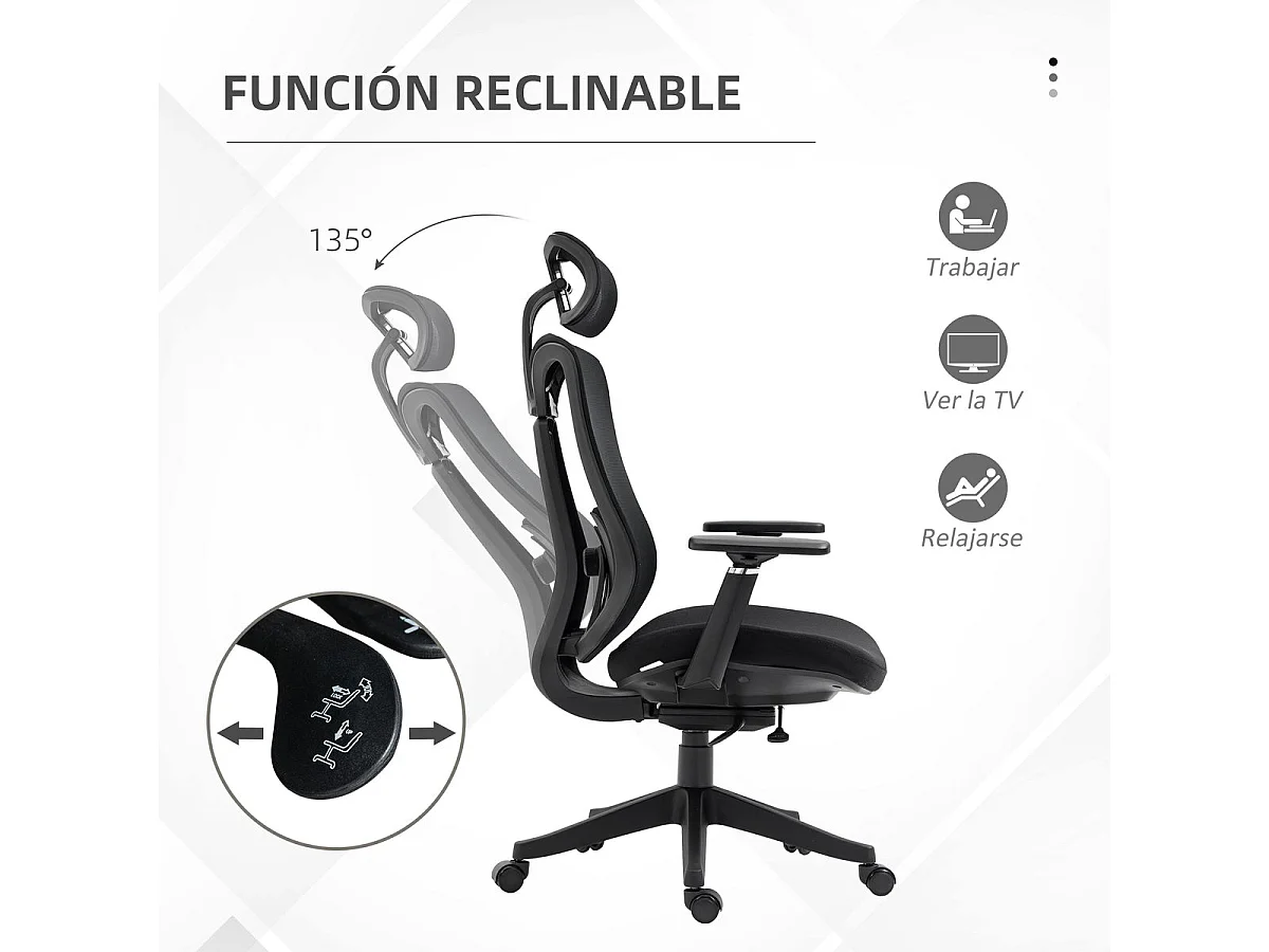 Silla de oficina Lemur Vinsetto con reposacabezas negro 120-128x70x66 cm