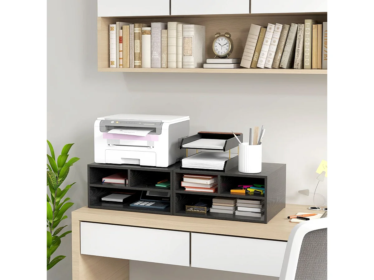 Suporte Moderno para Impressora com Compartimentos - Móvel Auxiliar Estilo Oslo 47x40x22,5 cm Preto