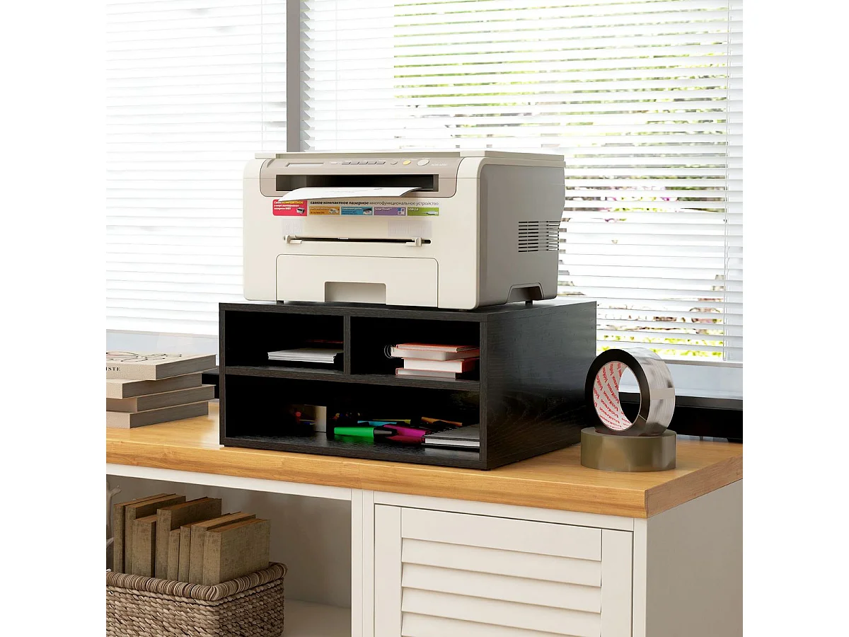 Suporte Moderno para Impressora com Compartimentos - Móvel Auxiliar Estilo Oslo 47x40x22,5 cm Preto