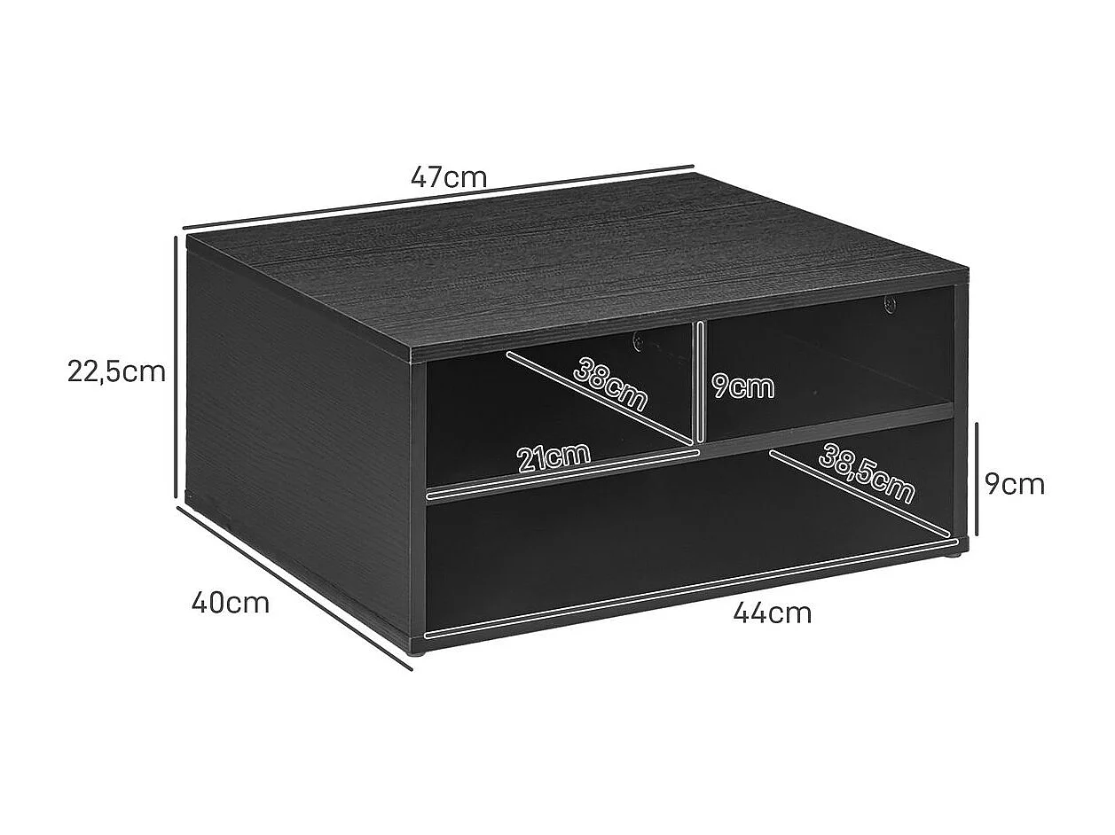 Suporte Moderno para Impressora com Compartimentos - Móvel Auxiliar Estilo Oslo 47x40x22,5 cm Preto