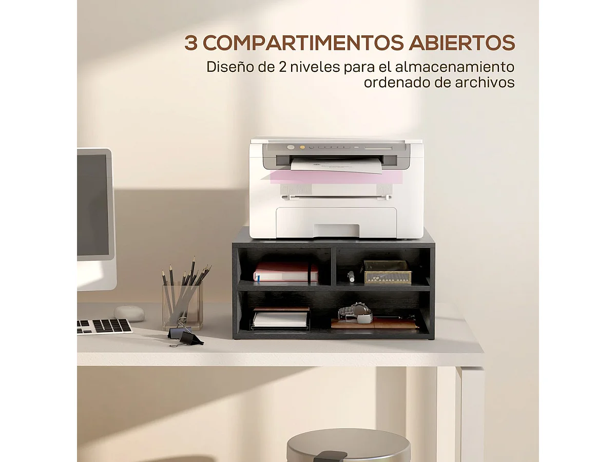 Suporte Moderno para Impressora com Compartimentos - Móvel Auxiliar Estilo Oslo 47x40x22,5 cm Preto