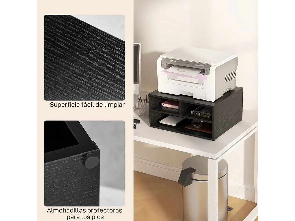 Suporte Moderno para Impressora com Compartimentos - Móvel Auxiliar Estilo Oslo 47x40x22,5 cm Preto