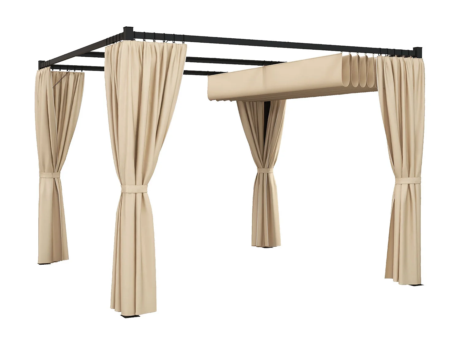 Pérgola Outsunny techo retráctil con toldos laterales beige 227x300x300 cm