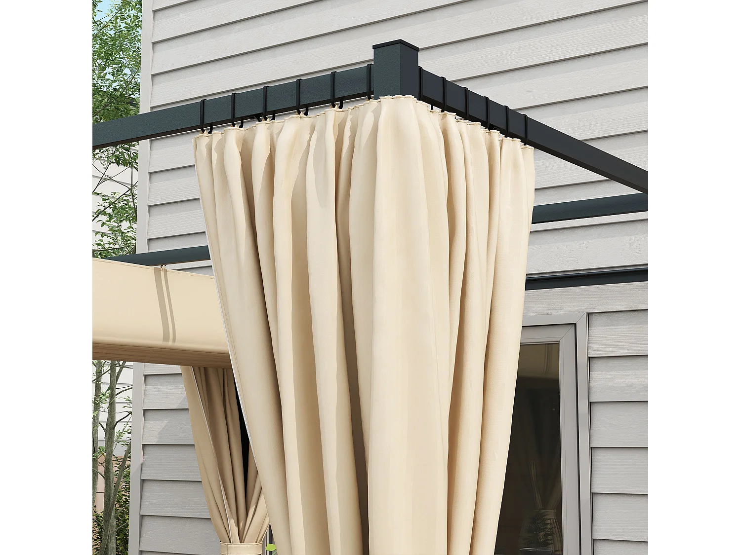 Pérgola Outsunny techo retráctil con toldos laterales beige 227x300x300 cm