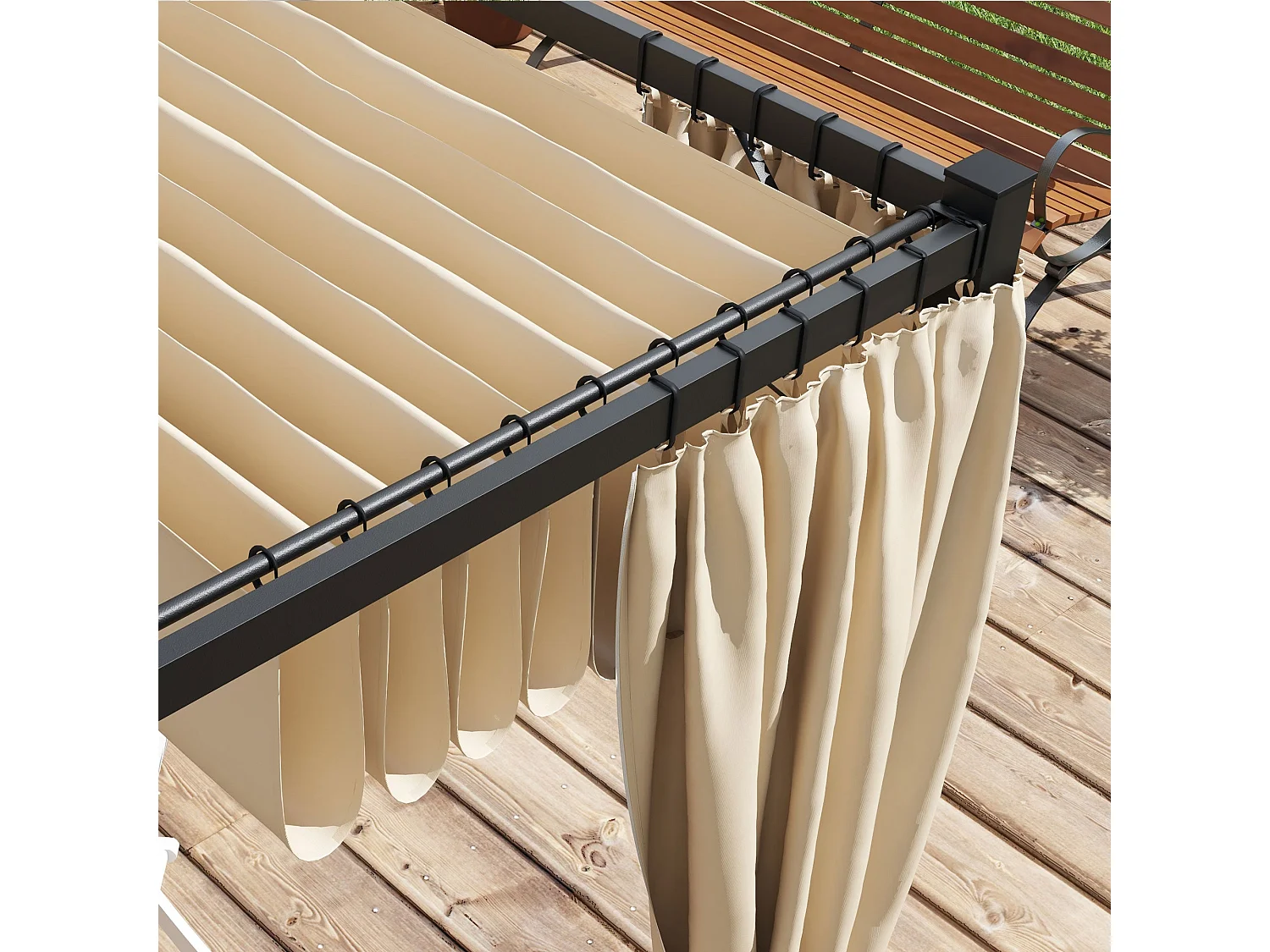 Pérgola Outsunny techo retráctil con toldos laterales beige 227x300x300 cm