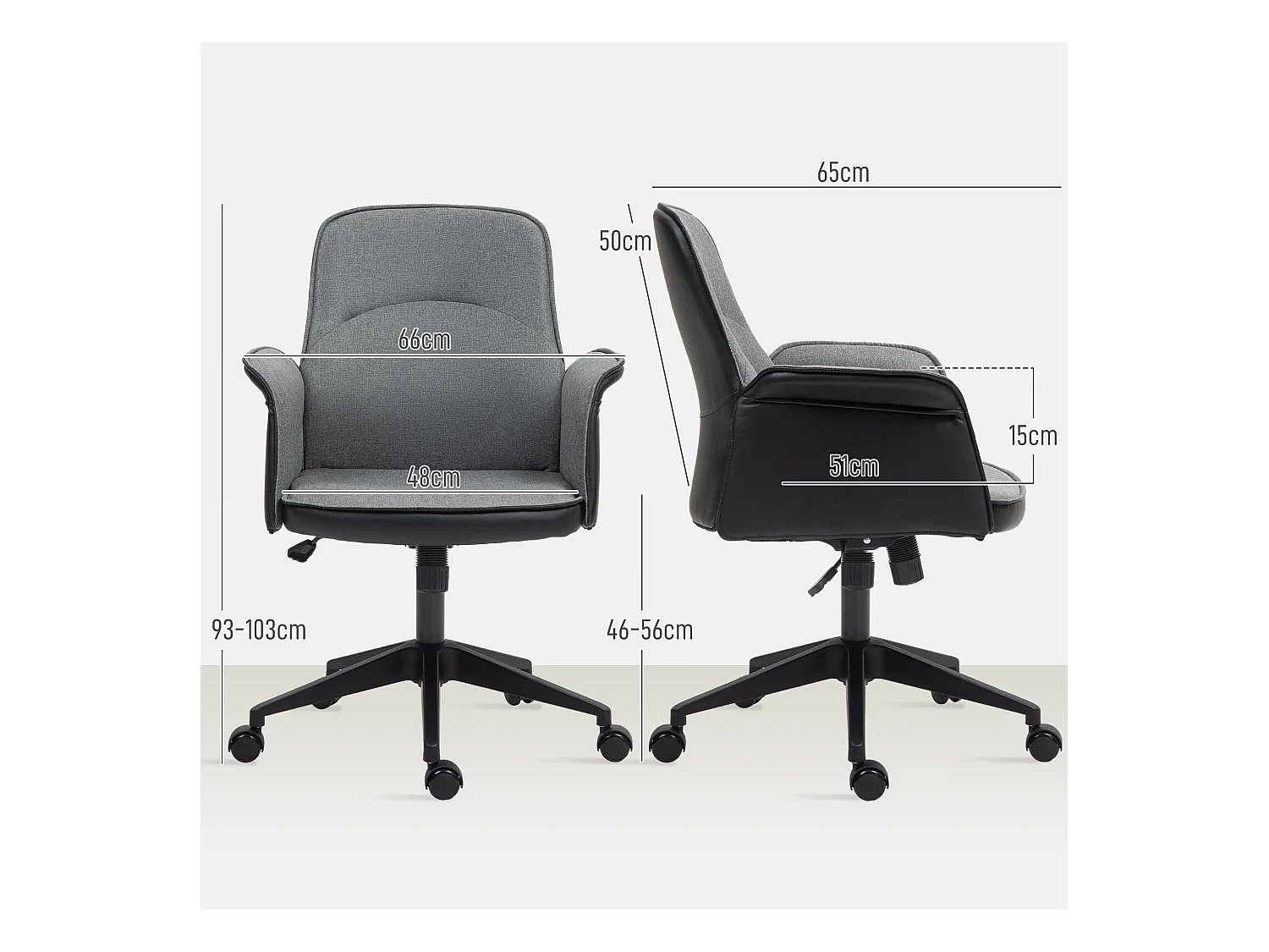 Silla de oficina Jaca Homcom altura ajustable gris 93-103x66x65 cm