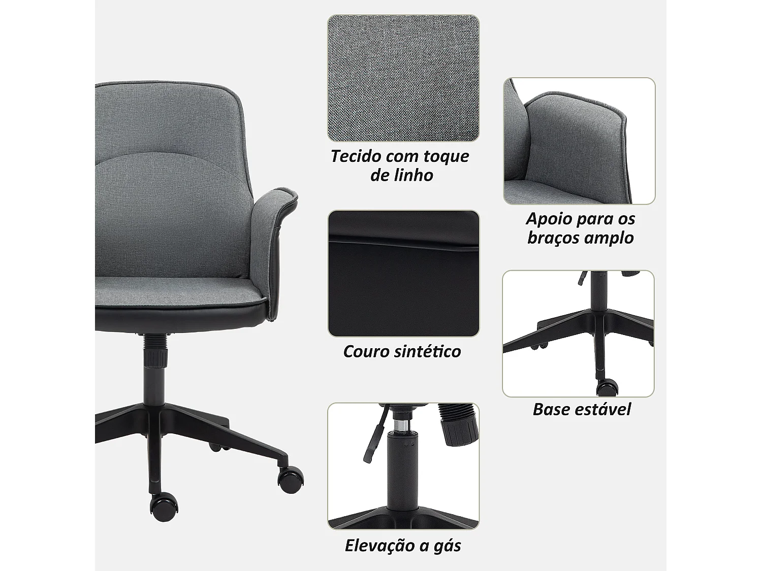 Cadeira de Escritório Giratória com Ajuste de Altura e Apoio para Braços - Conforto e Estilo Moderno