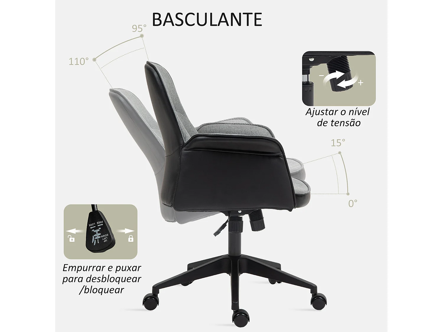 Cadeira de Escritório Giratória com Ajuste de Altura e Apoio para Braços - Conforto e Estilo Moderno