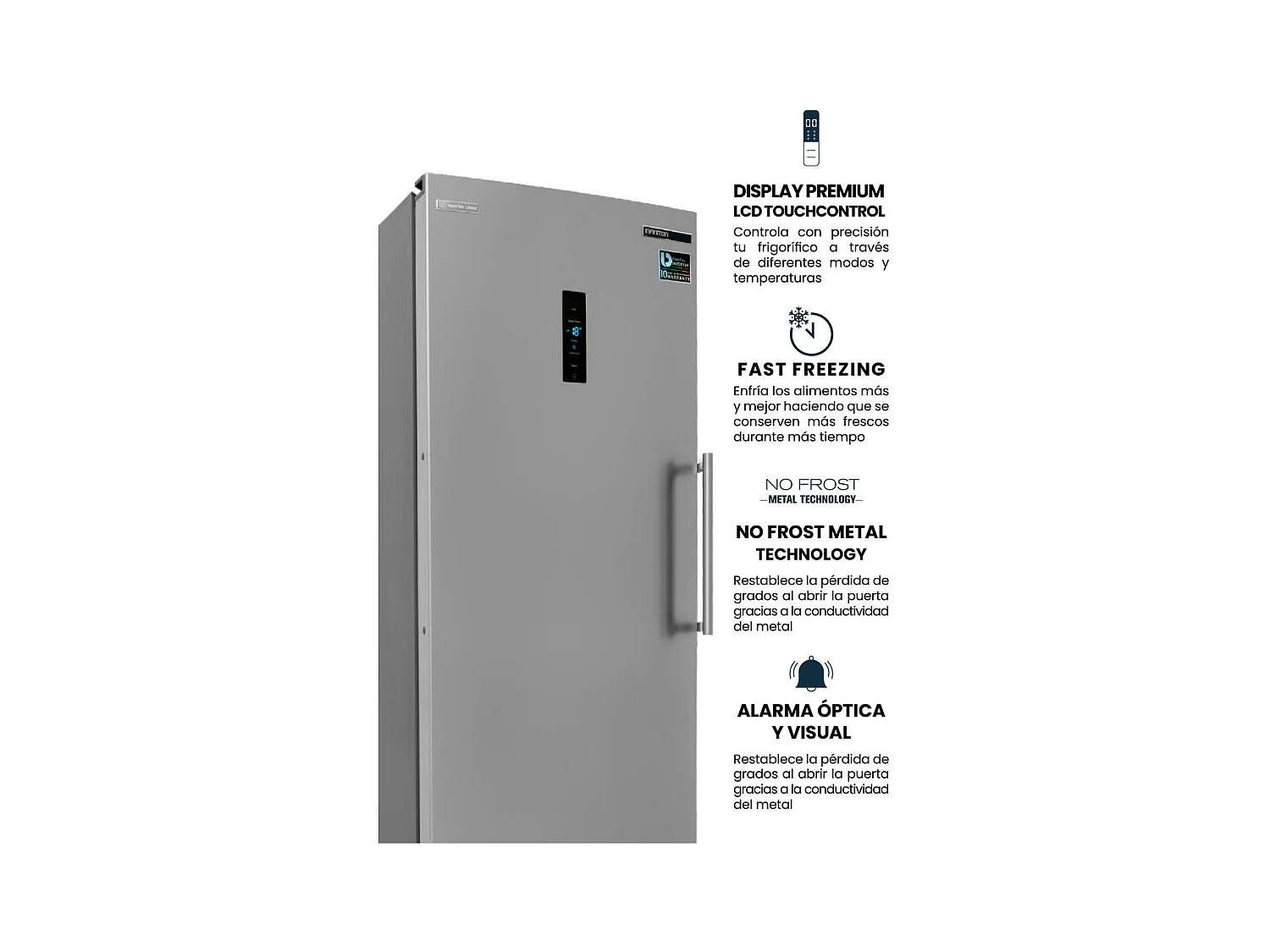 Congelador vertical Infiniton CV-1HE85 No Frost Metal Technology 274L E inox 185,5 cm