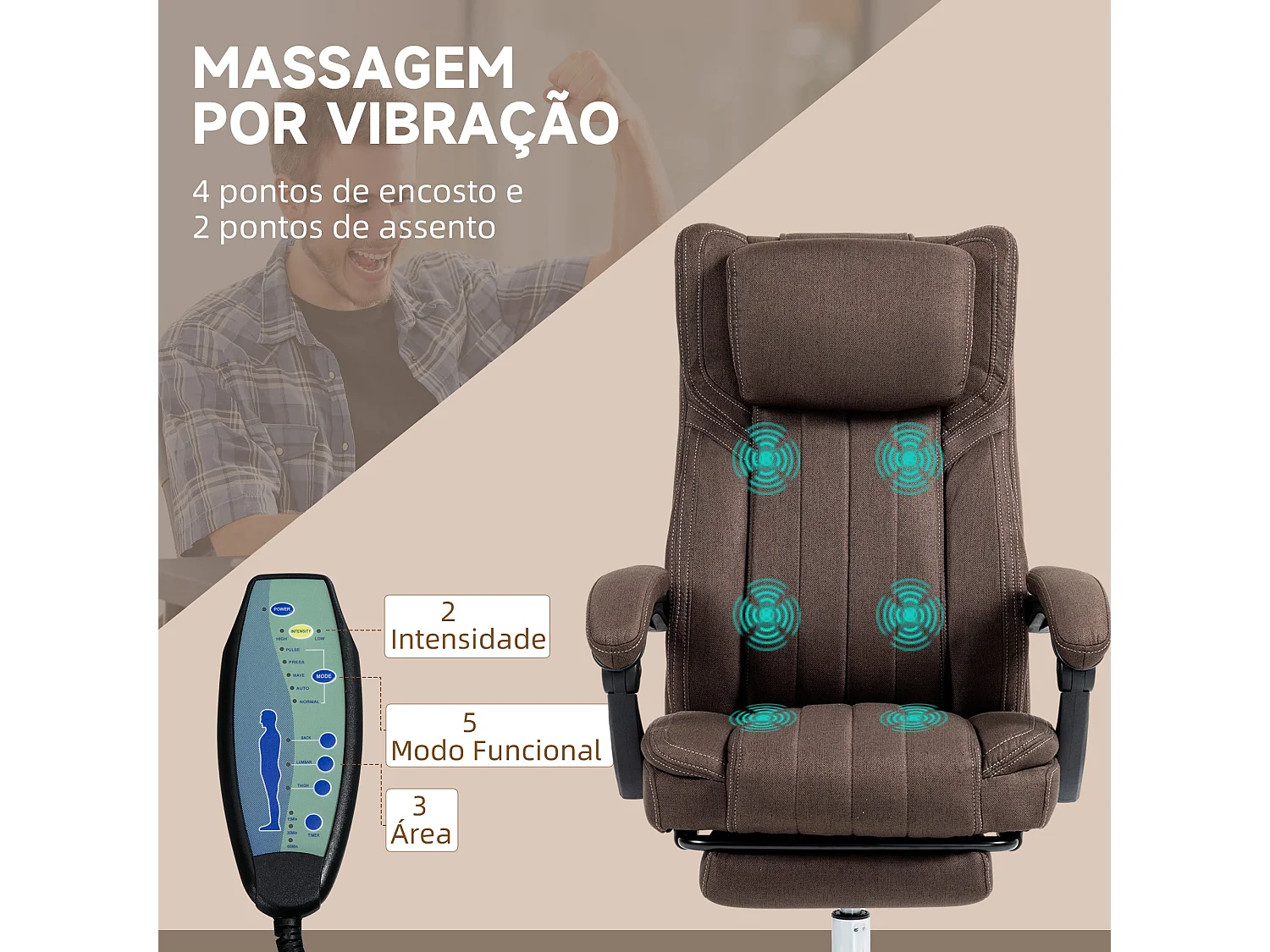 Cadeira de Escritório Vinsetto com Massagem Vibratória e Apoio para os Pés Reclinável