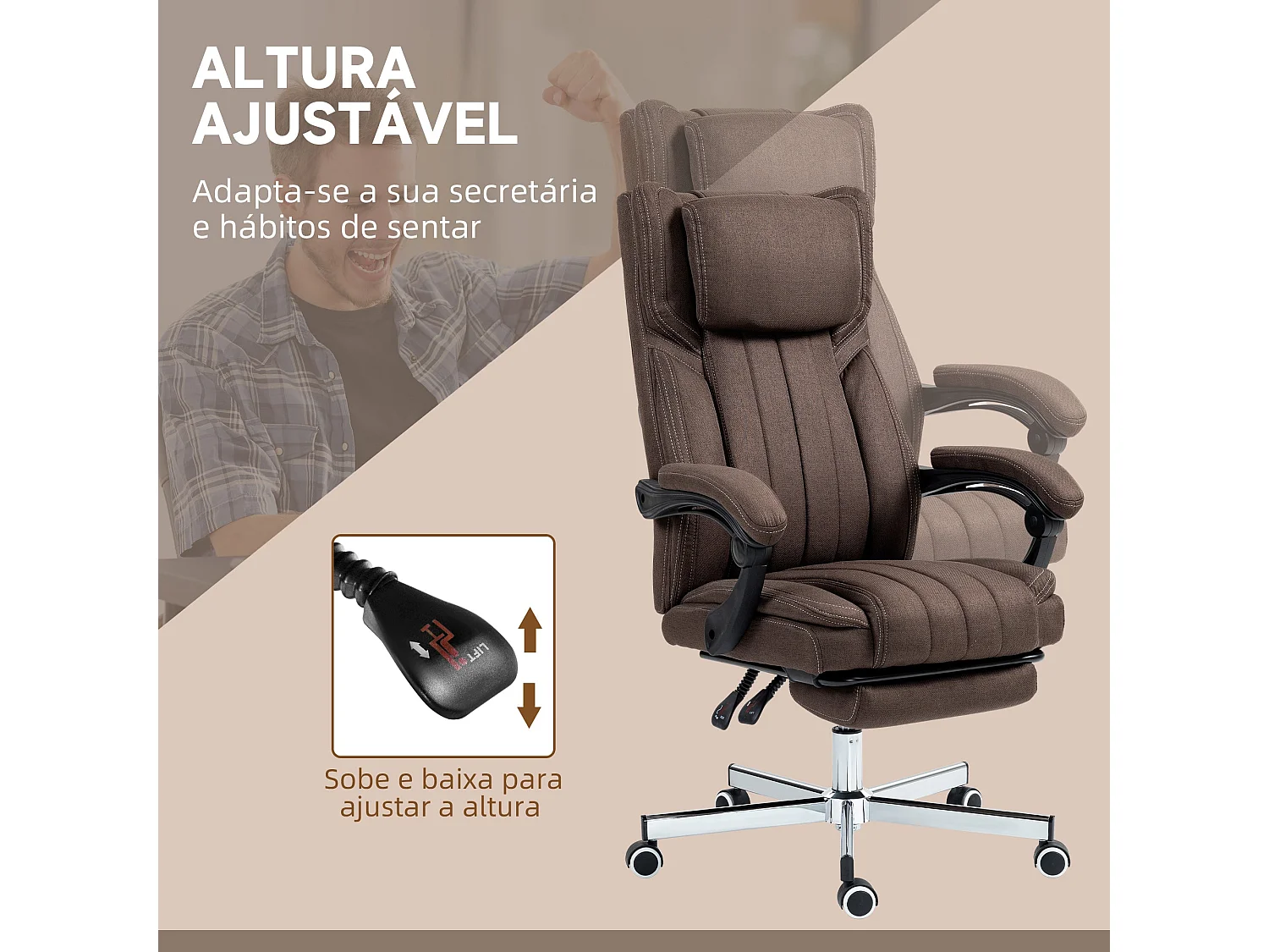 Cadeira de Escritório Vinsetto com Massagem Vibratória e Apoio para os Pés Reclinável
